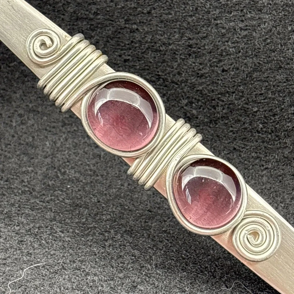 Handcrafted SS Salad Set And Butter Knife South Africa Purple Cabochon Stones
